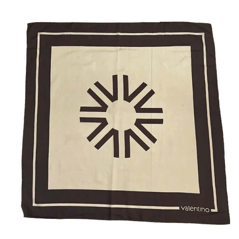 VALENTINO VINTAGE BROWN BEIGE POLYESTER SCARF MADE IN ITALY 100% polyester